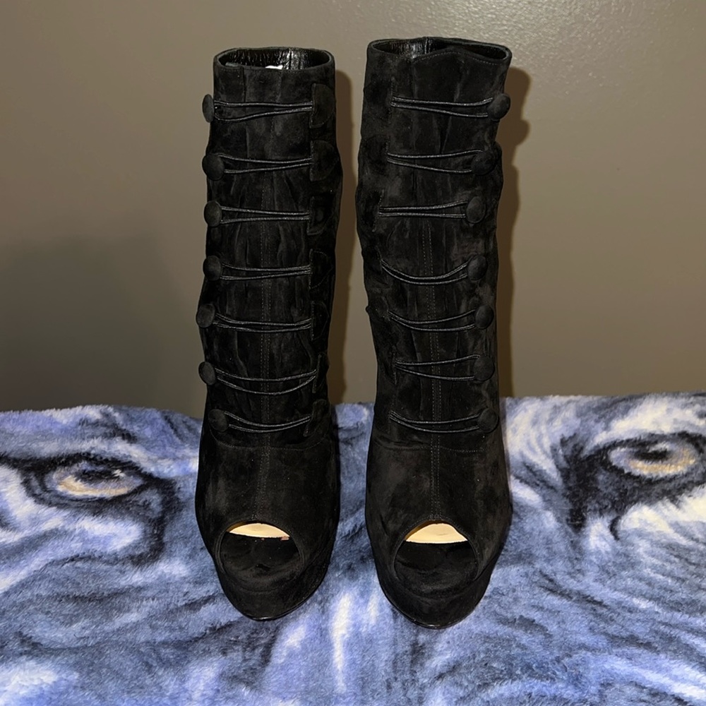 Christian Louboutin Open toe Suede Boots black were part of wardrobe tv show